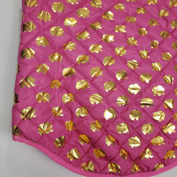 Simply Southern Pink Puffer Vest with Gold Elephant Pattern Size Medium - Picture 14 of 16